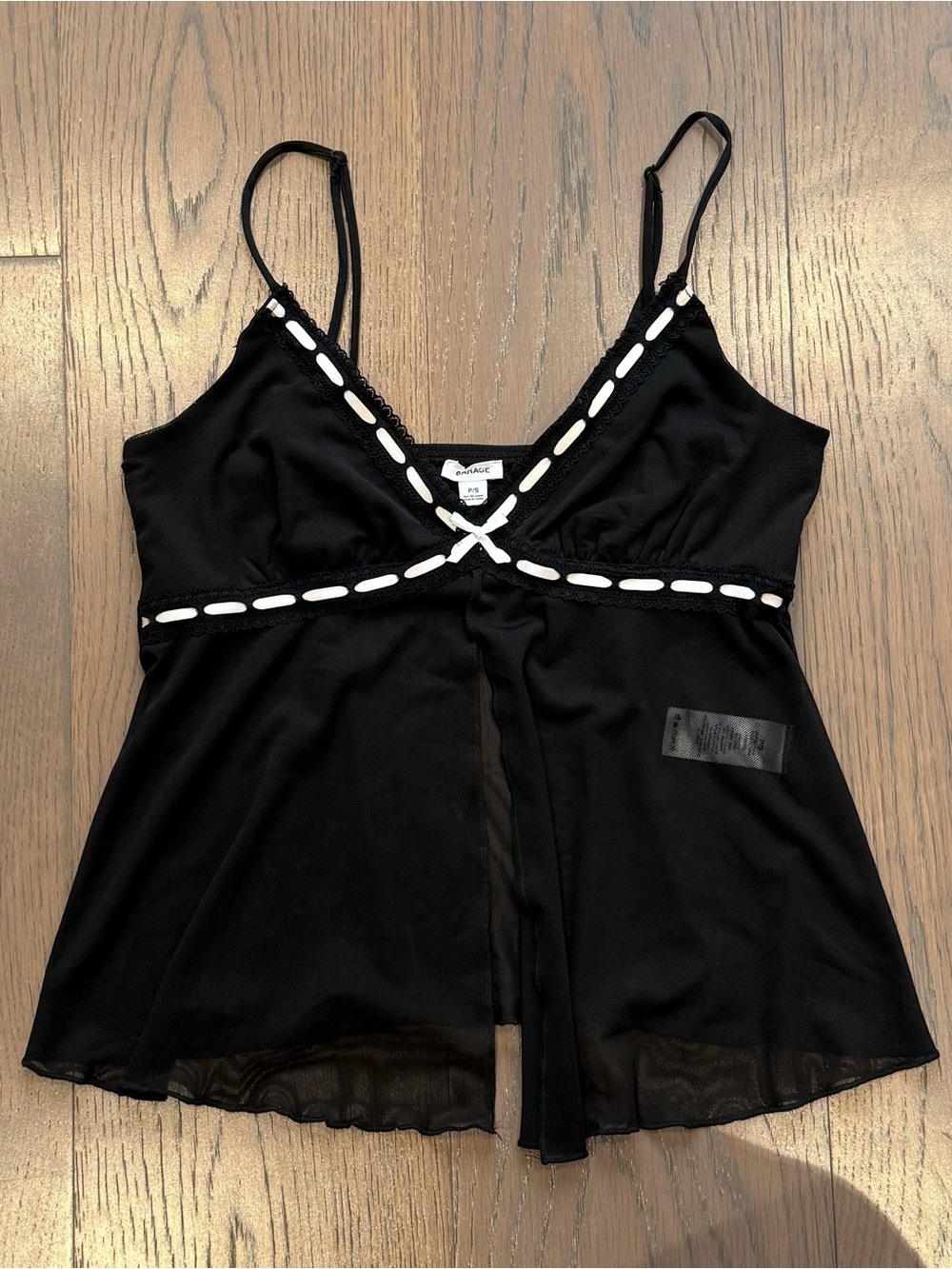Garage Black Sheer Babydoll Cami With White Trim
